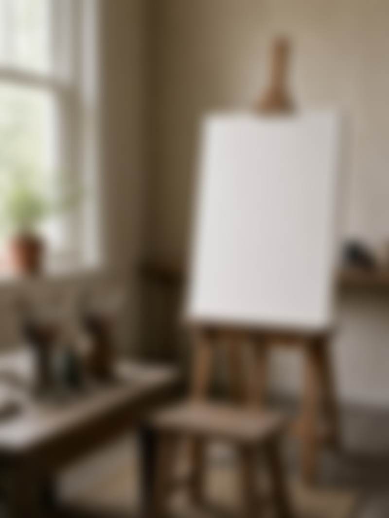 A low wooden stool in a painting studio.
